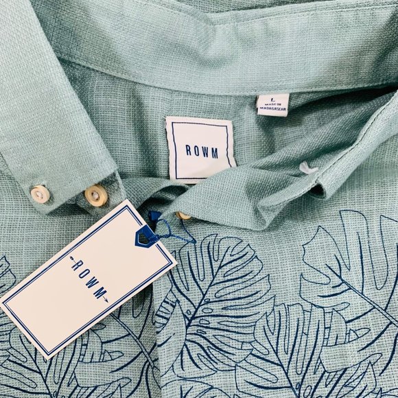 ROWM Hawaiian Shirt Sz L Green Short Sleeve Button Up Beach Vacay Aloha Cruise - Picture 4 of 6